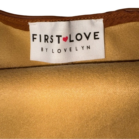 First Love by Lovelyn Brown Faux Leather Peplum Top Size S - Picture 7 of 8